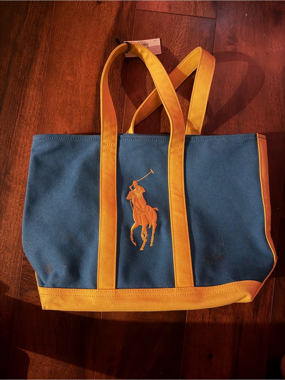 Polo by Ralph Lauren Blue Canvas Tote with Yellow Trim new with tags